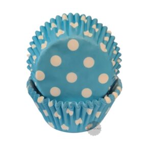 cupcake papiertjes blauw witte met stippen