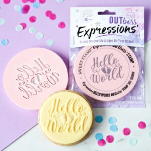 Sweet Stamp Outboss expressions stempel met tekst hello world met voetjes.