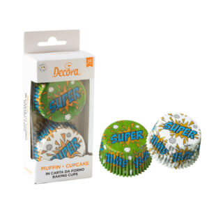 groene en witte cupcake papiertjes met de tekst super van het merk Decora