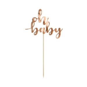 cake topper met tekst Oh Baby in kleur rose gold