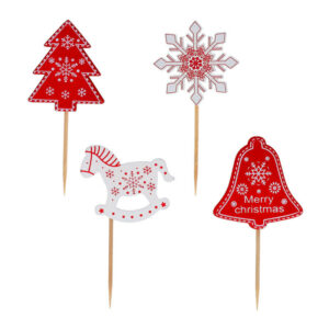 Cake Topper Set Hout Kerst- 4 Stuks