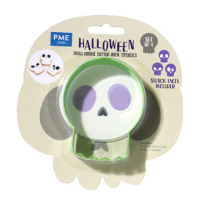 Afbeelding van PME Halloween Koekjesuitsteker Skull 8 cm met sjablonen
