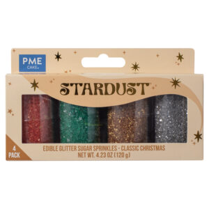 Afbeelding van PME Glitter Suiker Classic Christmas - suiker met sterren in rood, groen, goud en zilver