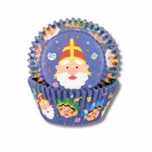 Afbeelding van House of Marie cupcake papiertjes Sint en Piet 48 stuks met Sinterklaasprint