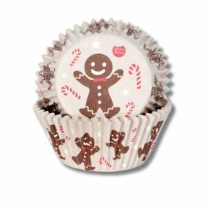 Afbeelding van House of Marie cupcake papiertjes Gingerbread met gingerbread man print – 48 baking cups