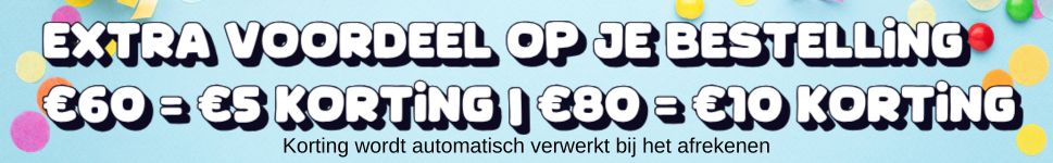 Korting stapelen vanaf 60 euro 5 euro korting | vanaf 80 euro 10 euro korting